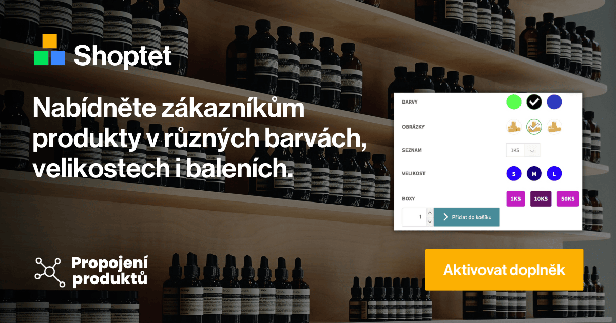 Nabídka produktů v různých barvách, velikostech a baleních na e-shopu Shoptet.