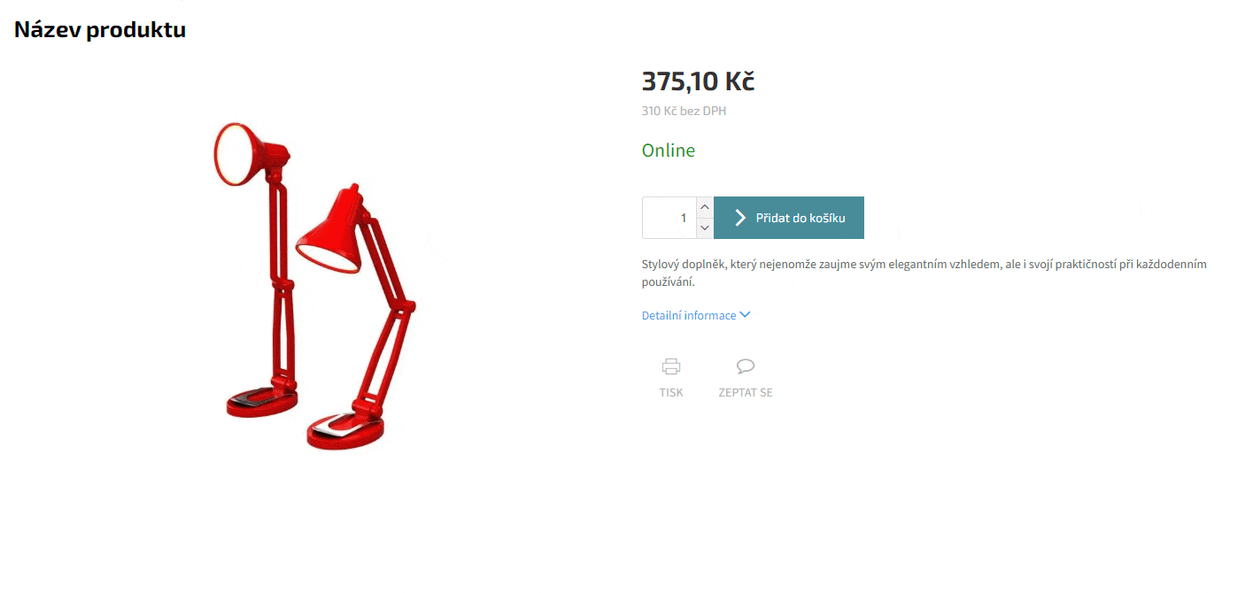 Ukázka doplňku Pop-up po označení názvu produktu na e-shopu – po označení názvu produktu se zákazníkovi zobrazí vlastní nabídka